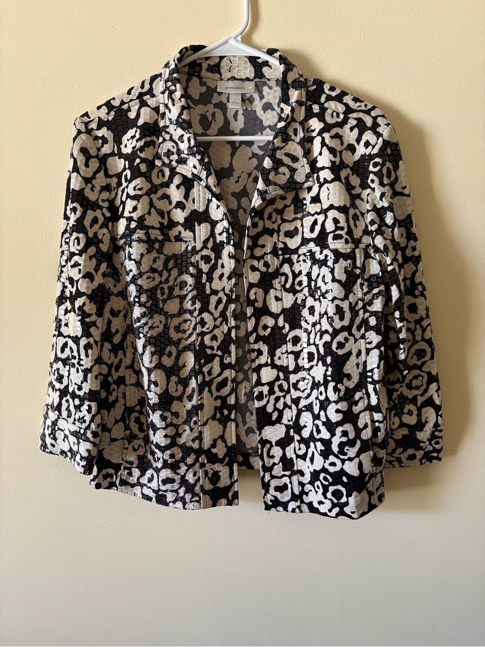 Dress Barn Black and White Leopard Print Jacket Sequins Size L